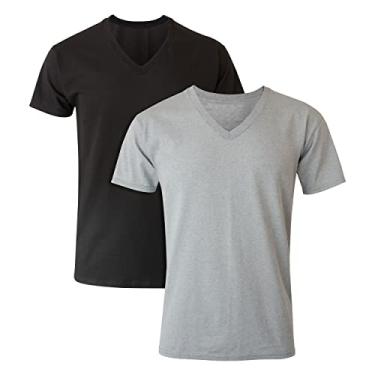Imagem de Hanes Camiseta masculina de algodão sem etiqueta com gola V – vários pacotes e cores, Cinza e preto - pacote com 2, M