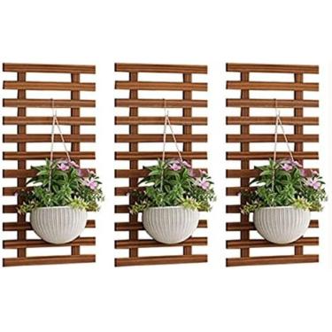 Imagem de Suporte de madeira para plantador de parede, estrutura de escalada, expositor suculento suspenso vertical, cerca, prateleira de flores, decorações de parede para varanda, jardim, sala de est