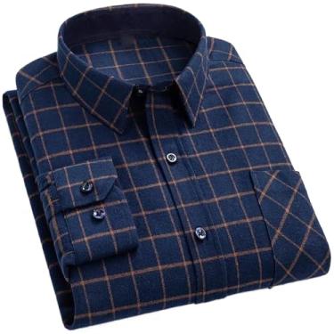 Imagem de Camisas xadrez de flanela para homens primavera algodão fácil de cuidar, não passar a ferro, roupas casuais, camisas de negócios, 833, P