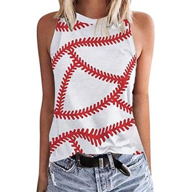Imagem de PKDong Camisetas femininas de beisebol para mamãe de beisebol, regatas casuais para mulheres, gola redonda, sem mangas, camisetas femininas, Vermelho, XXG