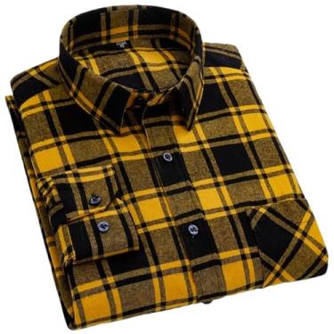 Imagem de Camisa masculina xadrez de manga comprida, macia, quente, casual, tecido lixado, flanela, lazer, camisa xadrez com bolso, Gz842, GG