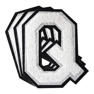 Imagem de 3 Pçs Remendos de Chenille de ferro em remendos de letras universitárias Remendos bordados de chenille costurar em remendos para roupas chapéu bolsas jaquetas camisa (branco, Q)