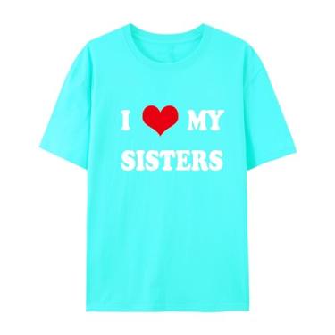 Imagem de Camiseta de manga curta unissex I Love My Sisters - Camiseta combinando para a família, Azul brilhante, GG