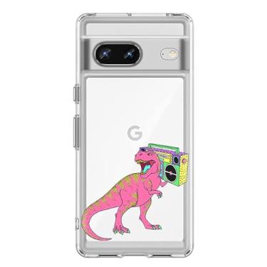 Imagem de Blingy's Capa para Google Pixel 7a, Divertido Hippie Retro Dinossauro Design Animal Desenho Animado Transparente Macio TPU Capa Protetora Transparente Compatível com Google Pixel 7a (6,1 polegadas) (Dinossauro Retrô)
