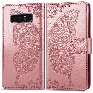 Imagem de GYHOYA Capa carteira compatível com Samsung Galaxy Note 8 para mulheres, capa flip de couro com suporte magnético e suporte de cartão para Samsung Galaxy Note 8 Butterfly Rose Gold SD