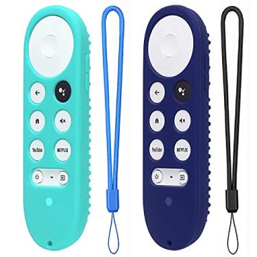 Imagem de Pacote com 2 capas de silicone para Chromecast com Google TV 2020 Voice Remote Capa protetora para controle remoto Chromecast 2020 (menta+azul meia-noite)
