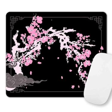 Imagem de SXCKANG Mouse pad de estética japonesa, mousepad de flor de cerejeira rosa, tapete de mouse preto fofo pequeno para trabalho, jogos, escritório, casa, acessórios de computador - Arte de flores Sakura