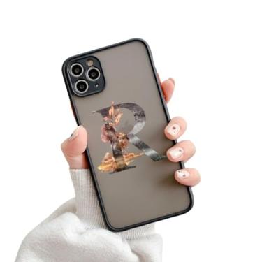 Imagem de Capa de telefone com letra inicial para iPhone X XR XS 13 12 11 14 Pro Max 7 8 Plus SE2 Retro Flower Gold AB 26 letras Capa à prova de choque, R, para iphone12 pro max