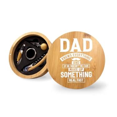 Imagem de Dad Knows Everything Conjunto de ferramentas de abridor de garrafas de vinho de bambu, presente para o pai, conjunto de vinho presentes para homens, kit de vinho, ferramentas de vinho essenciais,