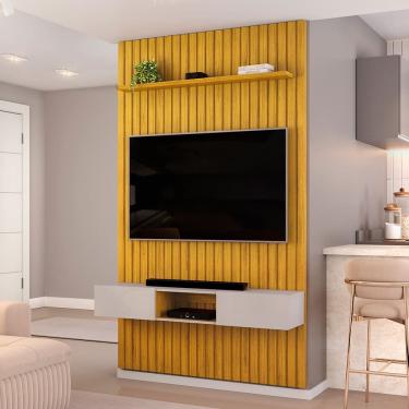 Imagem de Painel para TV até 60 Polegadas com Bancada Suspensa 02 Portas Trento 1.4 Cedro Ripado Bali DJ Móveis