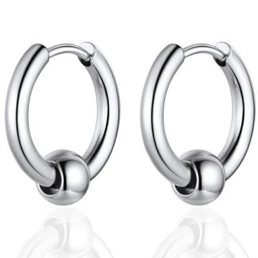 Imagem de GoldChic Jewelry Brincos masculinos de aço cirúrgico, hipster, punk, argola para homens/mulheres, hipoalergênicos para orelhas sensíveis, caixa de presente incluída, 19G, Aço inoxidável, Sem pedra