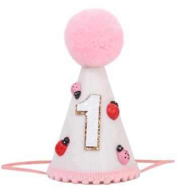 Imagem de LINLULU Ladybug 1st Birthday Hat Bfor Girls - Pink Ladybug 1st Birthday Decoration, Spring Summer Garden Birthday Decor, Love Bug 1st First Birthday Crown