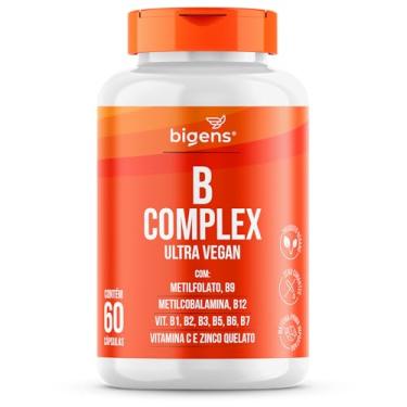 Imagem de Vitaminas do Complexo B, Vegano, MetilFolato, Metil B12, B1, B2, B3, B5, B6, B7, C, Zinco, 60 capsulas, Bigens