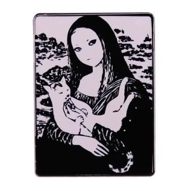 Imagem de Mona Lisa Pintura Gato Junji Ito Tomie Kawakami Manga Terror Japonês Uzumaki 3 cm Emblema de Broche Esmaltado, Esmalte, Esmalte