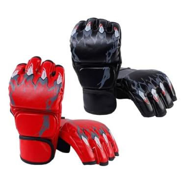 Imagem de YIJU 2 pares luvas mma luvas de luta boxe meio dedo à prova de choque luvas de artes marciais para sanda treinamento saco de boxe muay thai, vermelho e preto