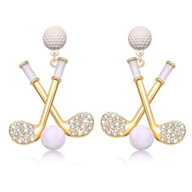 Imagem de Brincos de golfe, bolsa de bola de golfe, brincos com tema de golfe, joias de golfe para mulheres, esportes, dia do jogo, acessórios de golfe, roupas para presentes, Zinco, Strass