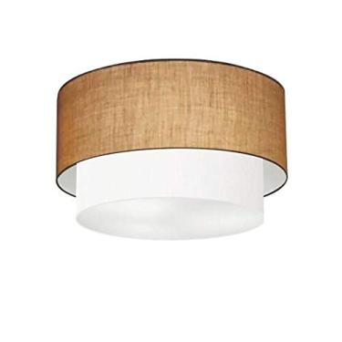 Imagem de Plafon Duplo Cilíndrico Cúpula Tecido 25/40x35 C, Vivare Iluminação, Plafon3045 LPBR, Palha/Branco, Médio