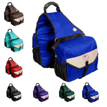 Imagem de Majestic Ally Bolsa de selim para cavalos - Resfriador à prova de vazamento isolado de nylon refletivo acolchoado com bolsos e bolsa de selim durável para garrafa de água (azul royal)