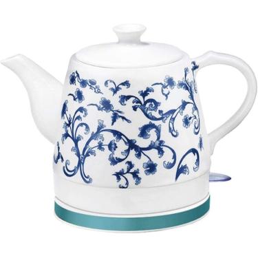 Imagem de Chaleira elétrica de cerâmica sem fio estilo chinês, bule retrô de 1,2 L, água rápida de 1200 W para chá, café, sopa, base removível, proteção contra fervura e secagem