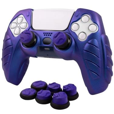 Imagem de CHIN FAI Capa ergonômica macia para controle PS5, capa de silicone antiderrapante para controle camaleão para PlayStation 5 com conjunto de acessórios de 6 garras de polegar (Chroma Indigo)