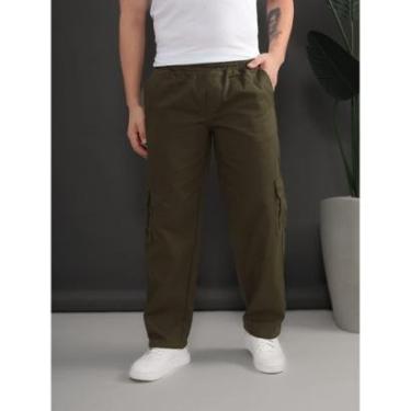 Imagem de Calça Cargo Masculina Sarja Streetwear Larga Skate com Elastico-Masculino