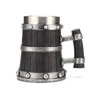 Imagem de Caneca viking nórdica, copo de cerveja pirata, caneca de cerveja de barril de madeira, forro de aço inoxidável, copo de vinho medieval, decoração de bar vintage para acessórios de casa, presentes para