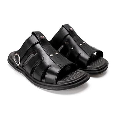 Imagem de Sandália Masculina de Couro Ortopedico Chinelo Estilo Franciscano Confortavel (PRETO, BR, Adulto, Numérico, 44)