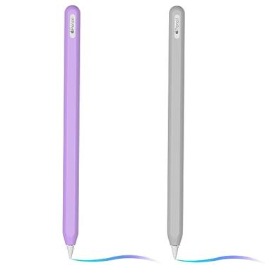 Imagem de Capa de silicone ultrafina compatível com Apple Pencil 2ª geração, capa protetora de silicone para iPad Pro 11 12,9 polegadas 2018, capa de silicone macio à prova de choque (roxo lavanda + cinza)