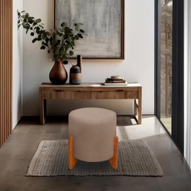 Imagem de Puff Thor Luxo Madeira Maciça Tecido suede (CAPUCCINO)