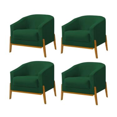 Imagem de Kit 4 Poltronas Living Base em Madeira Maciça Flórida Veludo Verde