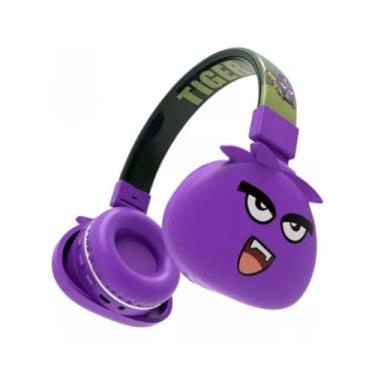 Imagem de Fone de Ouvido Bluetooth Infantil Mostrinhos Sem Fio Kids - 8 Modelos Divertidos com Conexão Bluetooth e Cabo Auxiliar, Ajuste de Altura e Design Dobrável - Conforto e Diversão (Roxo)