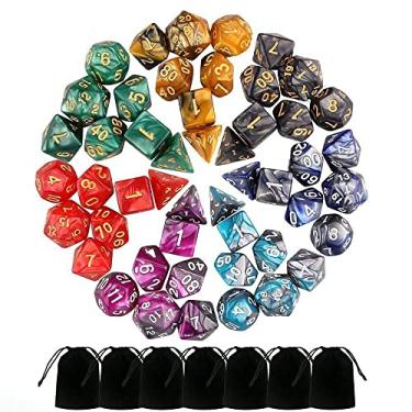 Imagem de BABEJIA 7 Sets (49PCS) Polyhedral Dice Set for Dungeons & Dragons/RPG, Complete D&D/DND Dice Sets (D20, D12, D8, D6, D4 & 2×D10 [0-9 & 00-90]) with 7 Pouches