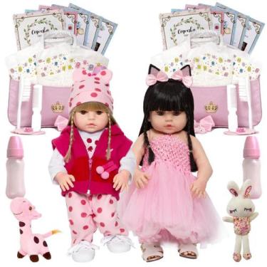 Imagem de Bebê Reborn Gêmeas Girafa Loira Coelha Morena Kit 44 Itens - Cegonha R