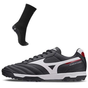 Imagem de Kit 1 Chuteira Society Masculina Mizuno Morelia Classic As e 1 Meia An