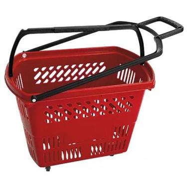 Imagem de KIT 6 Cestas Cestinhas Carrinho Compras Com Rodas Rodinhas 30Lts - JRM