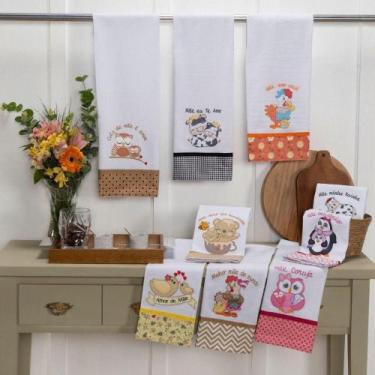 Imagem de Pano De Prato Bordado Patchwork Mãe 100% Algodão 48X68 -4 Pç - Autoest