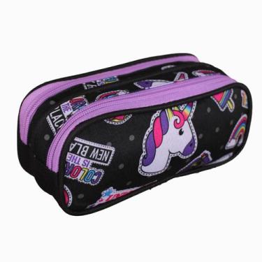 Imagem de Estojo 2 Compartimentos Escolar Juvenil Unicórnio Garotas - Clio Style