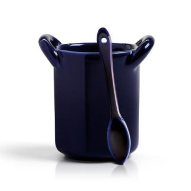 Imagem de Molheira Caldeirão com Colherzinha de Porcelana 90Ml - Mãos e Arte 