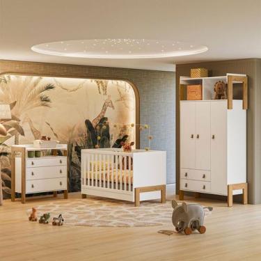 Imagem de Quarto Infantil Completo Safari 3 Portas 5 Gavetas Branco/Freijo - Pnr