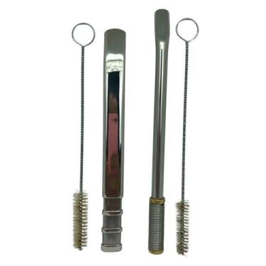 Imagem de Kit tereré bomba clássica inox 18 cm de tela prata + bomba de mola ino