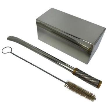 Imagem de Kit tereré copo cuia quadrado inox 250ml prata + bomba mola com rosca 