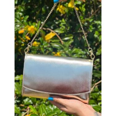 Imagem de Bolsa Festa Dourada Lisa Metalizada De Ombro E De Mão Alça Corrente Tr