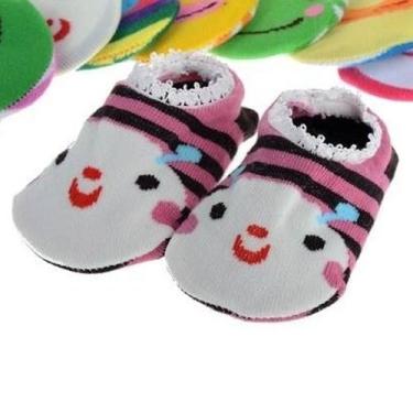 Imagem de 2 Pares Meia Infantil Bebê Antiderrapante Desenho Bichinhos - Neoimp