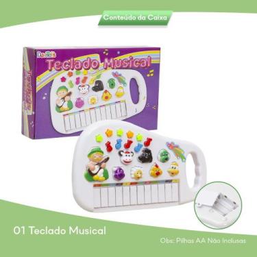Imagem de Piano Infantil Teclado Musical Educativo Animais Cor Branco - Dutetoys