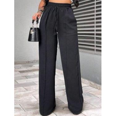 Imagem de Calça Feminina Pantalona Cintura Alta Elástico Cordão Social - estacao