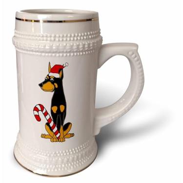 Imagem de 3dRose Cachorro Doberman Pinscher fofo com chapéu de Papai Noel Arte de Natal - Caneca de Stein, 530 g, 650 ml, branco