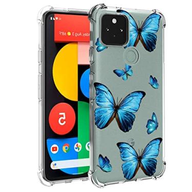 Imagem de Yerebel Capa para Google Pixel 5, capa fofa GD1YQ GTT9Q, capa de silicone de borracha macia TPU transparente flexível para Google Pixel 5 (borboleta azul)