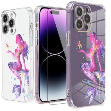 Imagem de Roemary Capa feminina para iPhone 13 Pro com design de sereia do mar, estampa roxa com protetor de tela [impacto de queda de 2 metros da Buffertech] Capa protetora de TPU macio para iPhone 13 Pro 6,1