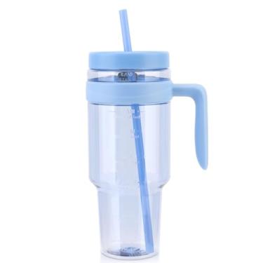 Imagem de Cafezi Copo de plástico transparente Tritan de 1,5 l com alça | Garrafa de água reutilizável à prova de vazamento sem BPA com marcador de tempo para café gelado, chá, suco, Boba, Smoothies | Boca