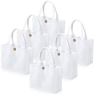 Imagem de Aliceset 6 sacolas brancas de poliéster de sublimação em branco com alças reutilizáveis à prova d'água sacola de compras de compras personalizada DIY para casamento, dia dos namorados, artesanato DIY,